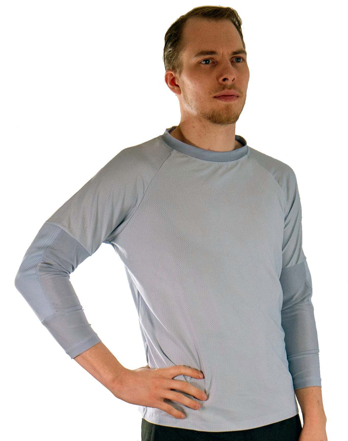 Men's G-Form Mountain Bike Jersey with removable elbow pads, breathable fabric, and reinforced panels.