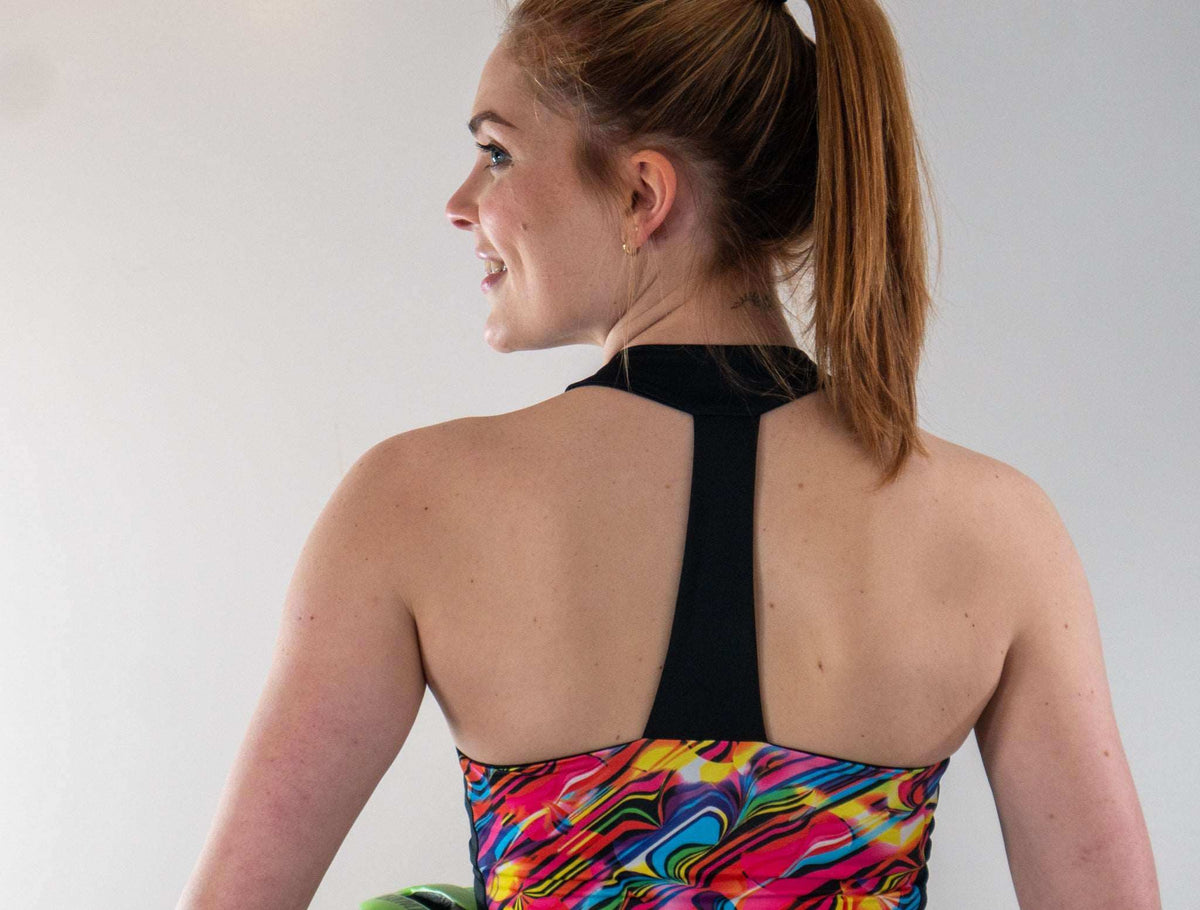 High Visibility Cycling Top -Wave with vibrant design and T-back style.