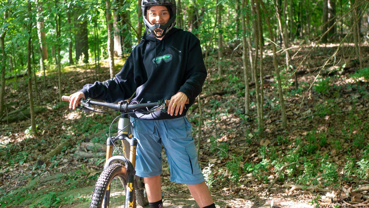 Hoodie and mountain bike shorts