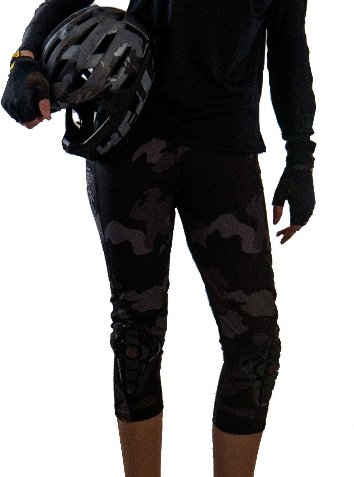 Technical mountain bike pants for women with integrated G-Form knee pads — front view"