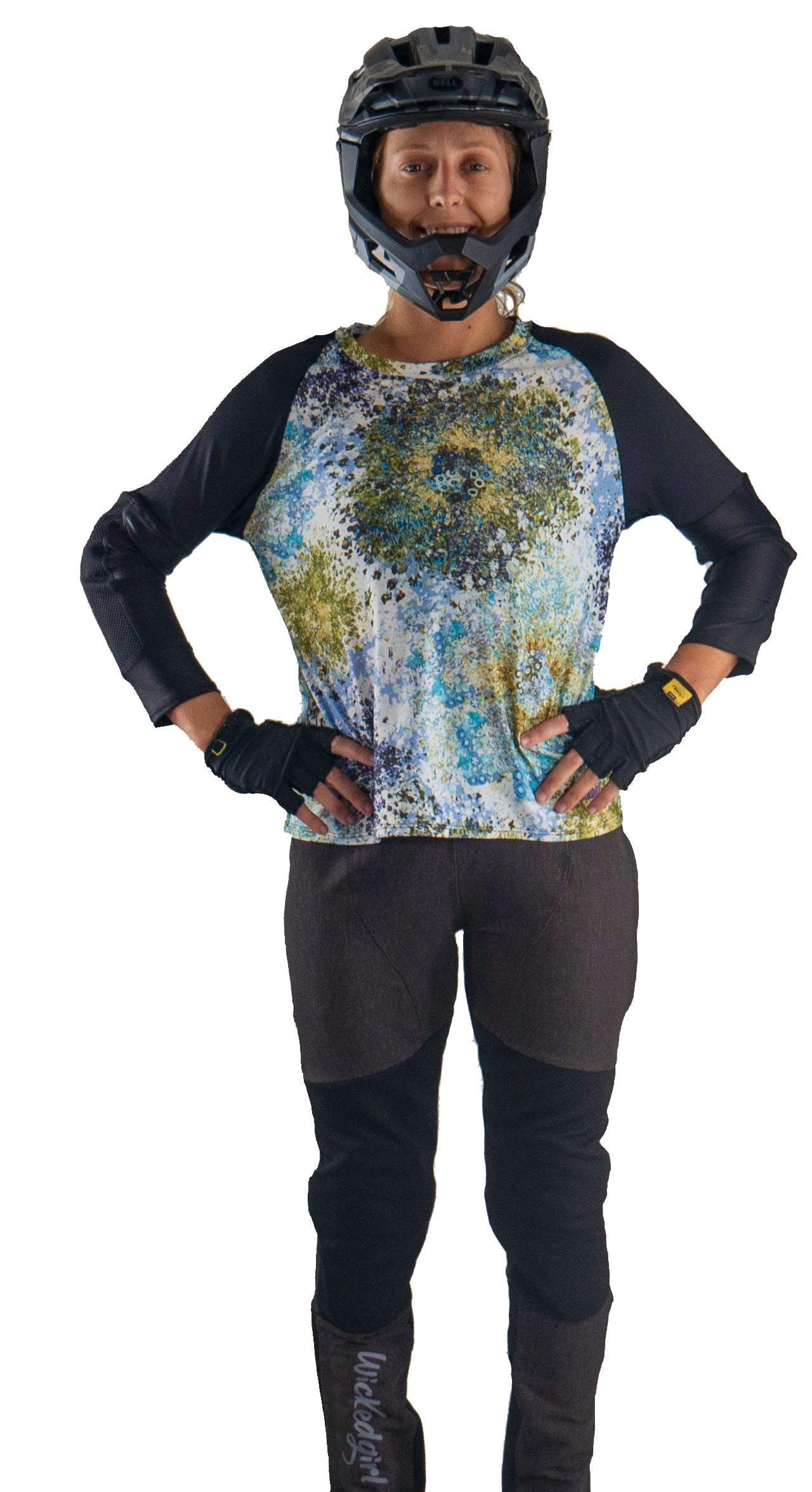 The Drop In Collection with removable G-Form knee and elbow pads.  Tough durable mountain bike pants and jerseys made for women.