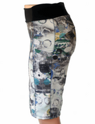 Women's mountain short with new print, contoured elastic yoga waist, stretch poly spandex, and moisture-wicking fabric.