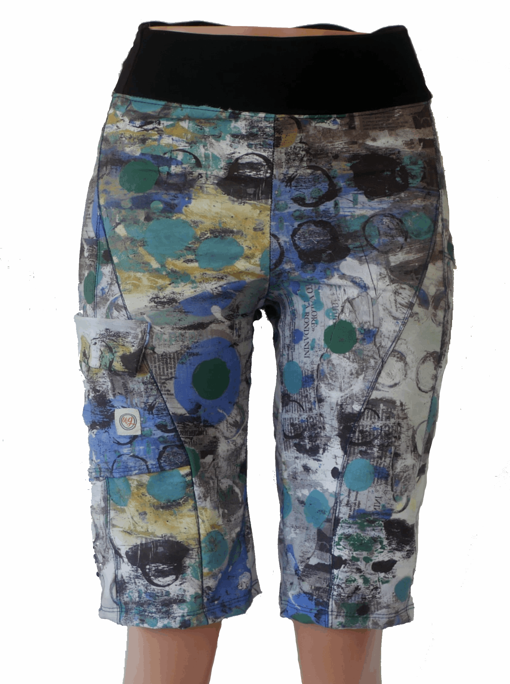 Women's mountain bike shorts with colorful print, featuring comfortable yoga waistband, versatile pockets, and stretchy moisture-wicking fabric.