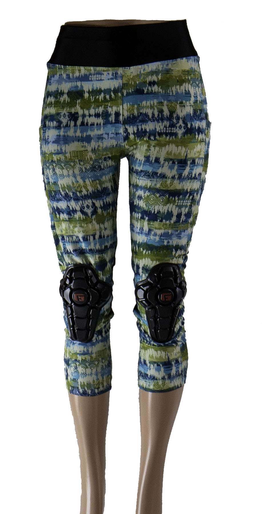 Trail pants with G-Form knee pads in boho design for women cyclists.