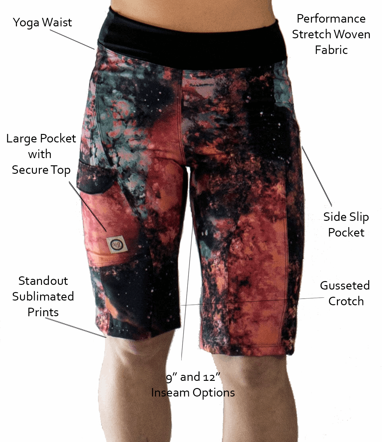 Women's Mountain Short - Fire with yoga waist, moisture-wicking fabric, and versatile pockets.