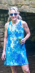 Sports Dress - Bluebird, lightweight performance fabric, scoop neckline, key-hole back, A-line cut.