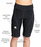 Jet Black mountain bike shorts for women with yoga waist, secure side pockets, and contour design.