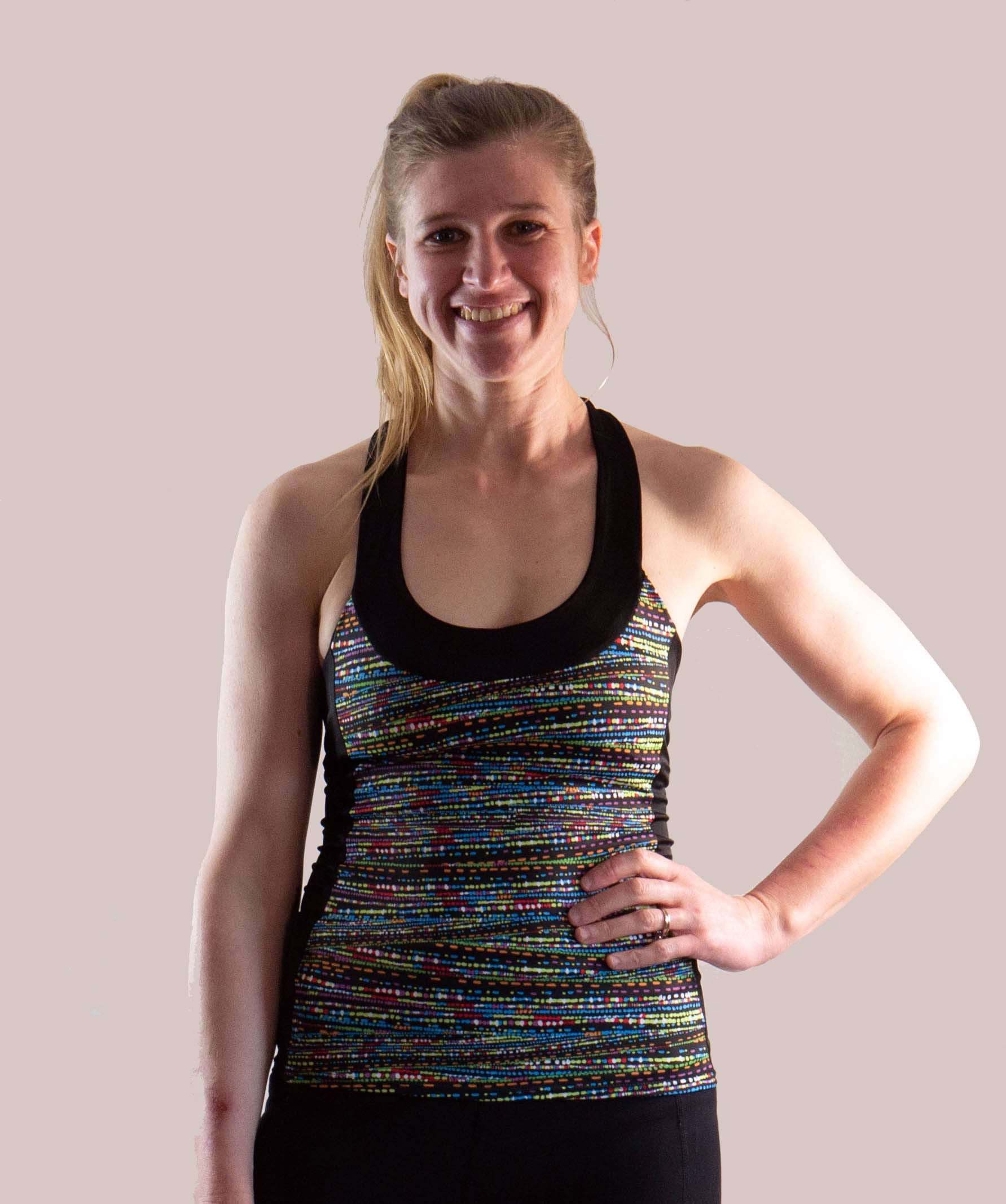 High Visibility Cycling Top with colorful design and T-back for comfort.