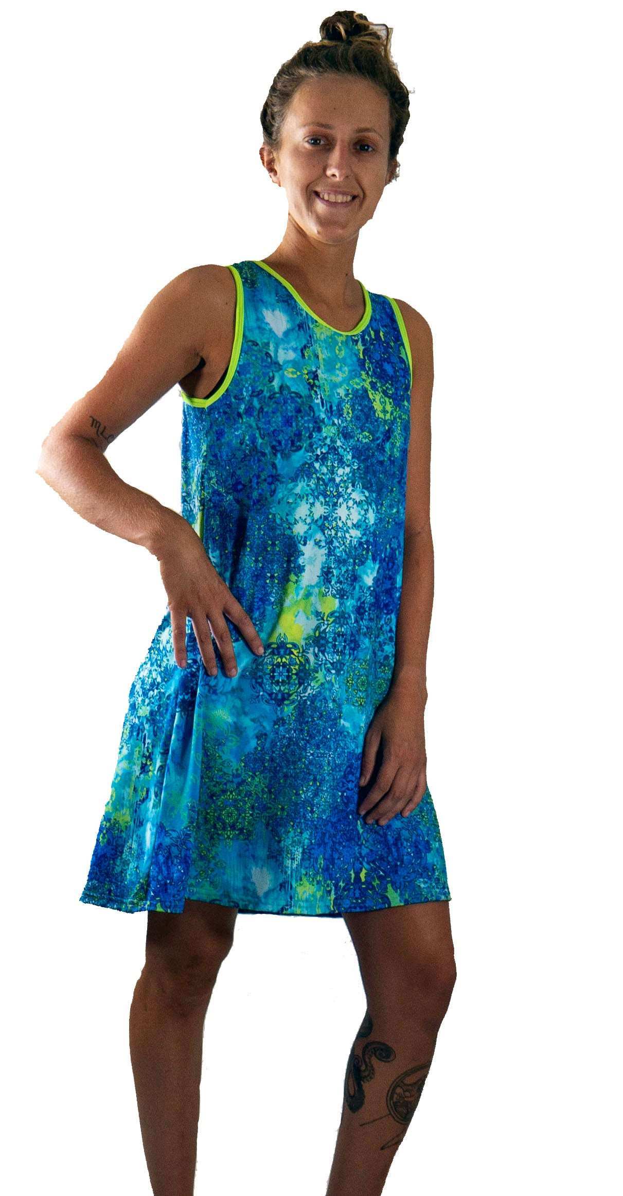 Bluebird sports dress with scoop neckline and A-line cut.