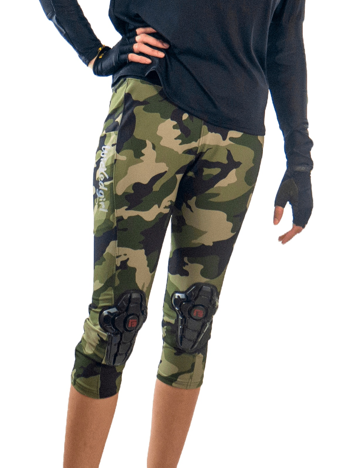 Ultimate women's bike pants in olive camo designed for year-round cycling.