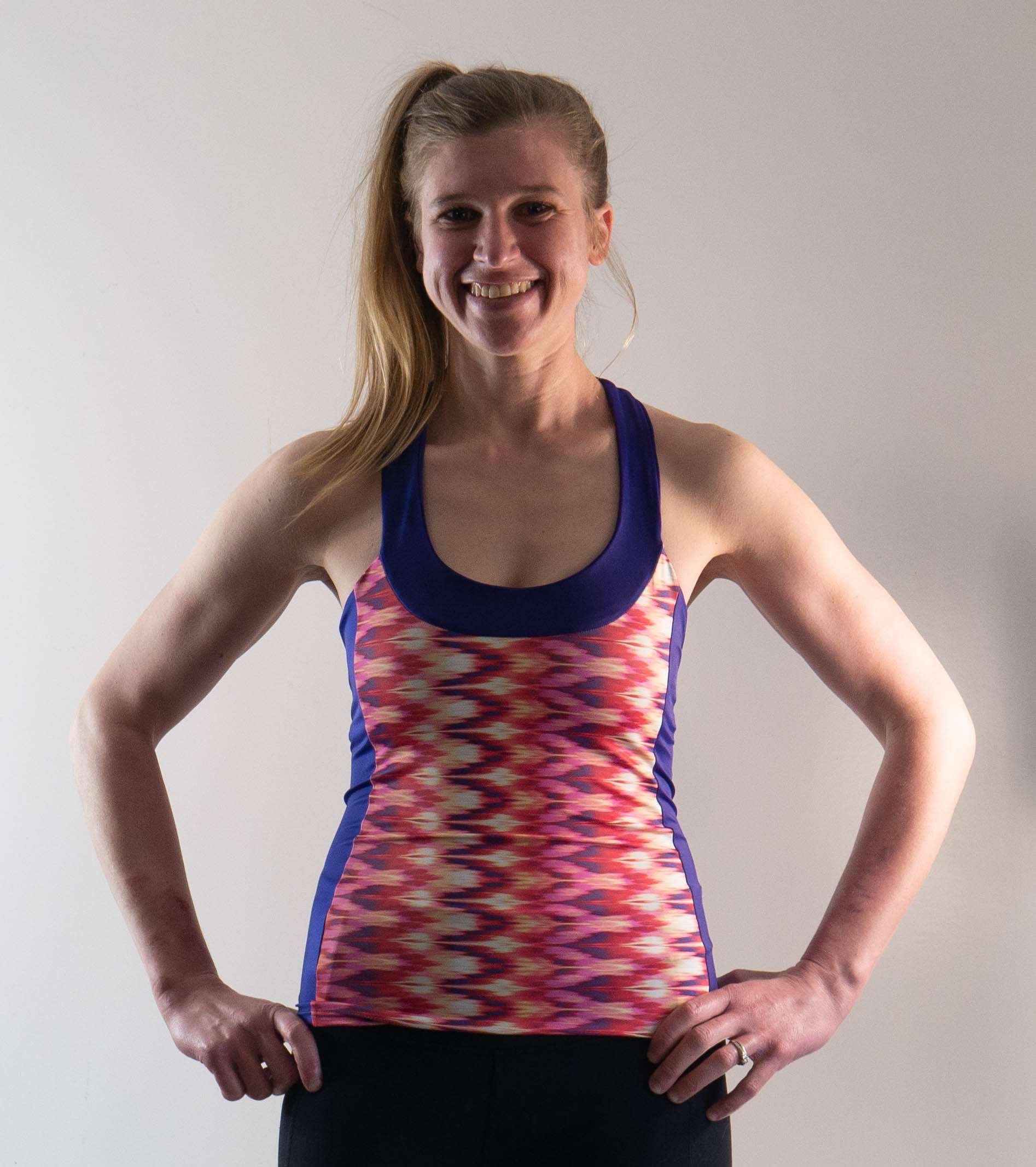 Moxie T-Back Jersey Mod with scoop neckline and custom sublimated design.