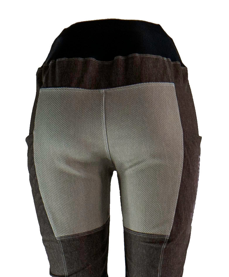 Women's mountain bike pants featuring mixed denim design, ideal for all-year cycling.