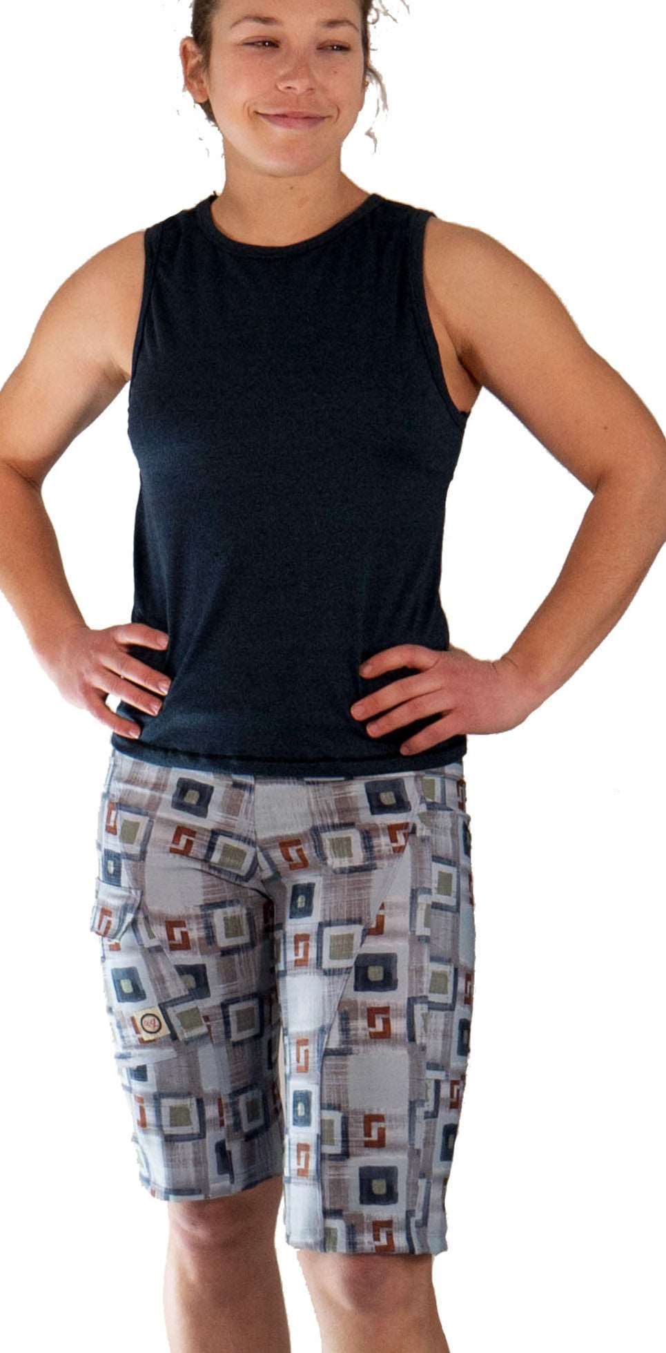 Women's mountain bike shorts in Hopscotch Plaid with versatile pockets and a contoured fit.