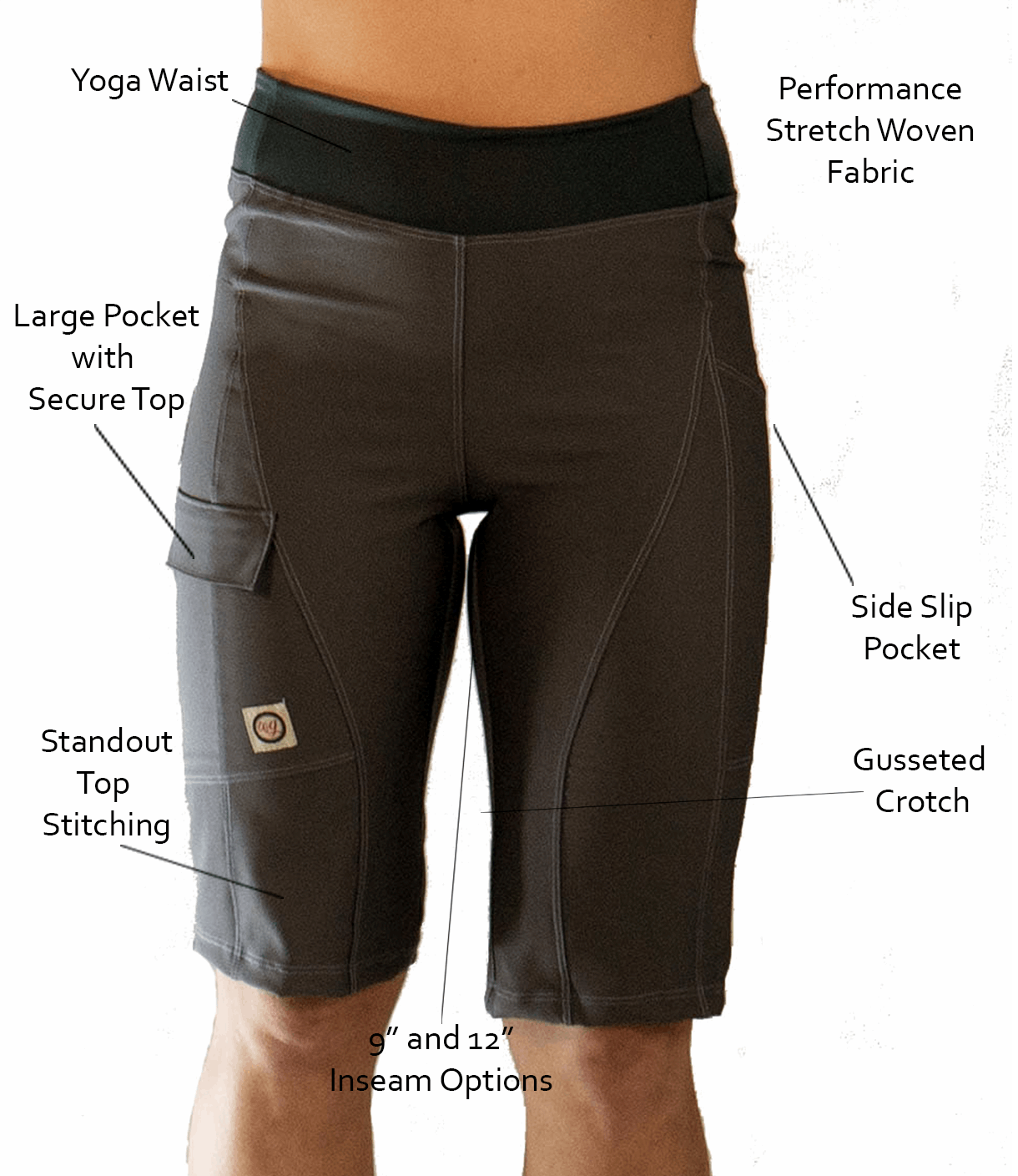 Women's Mountain Short -Smoke with yoga waist, moisture-wicking fabric, and versatile pockets, designed for style and performance.