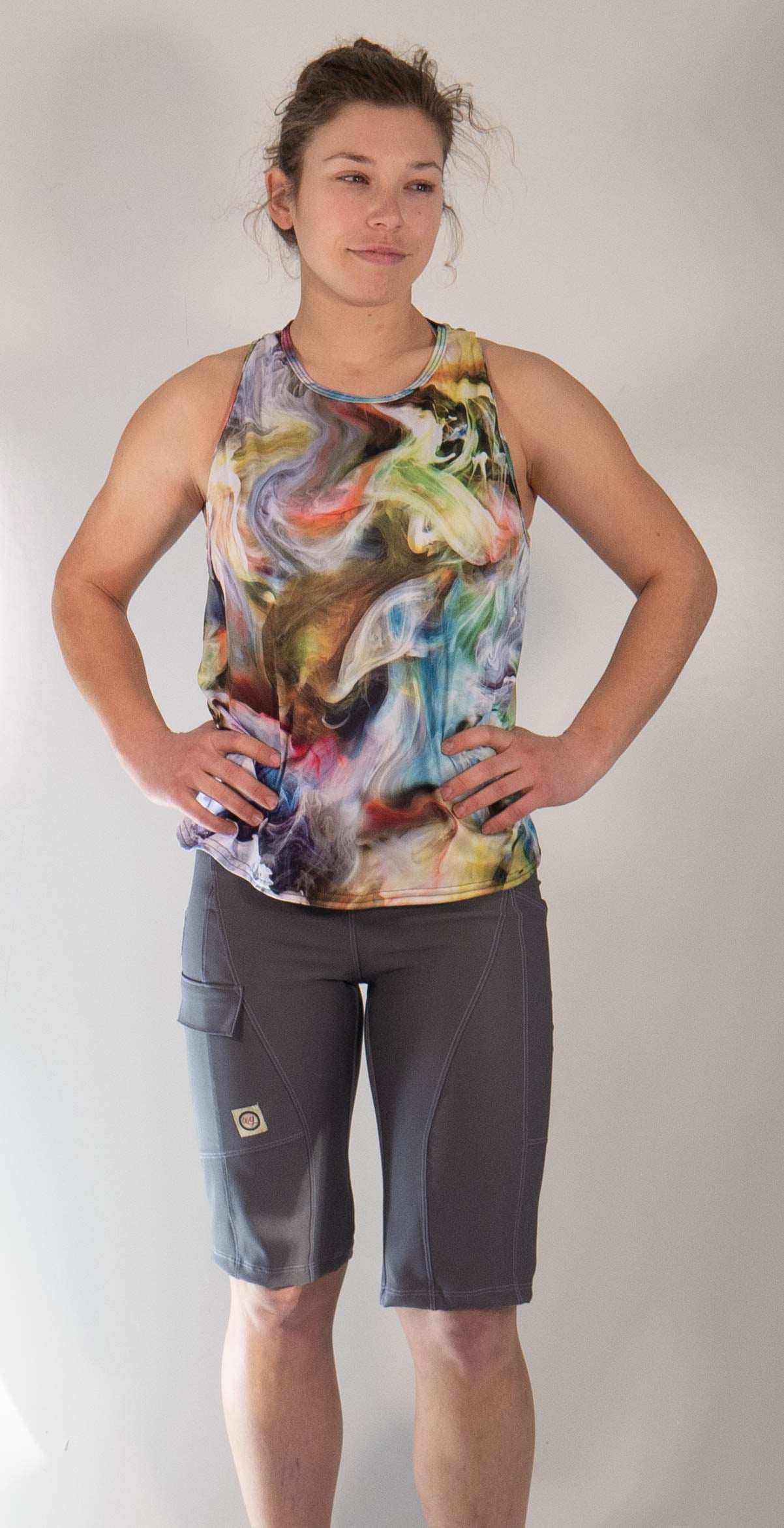 Women's mountain bike apparel - Mountain Short in Smoke color, featuring comfortable elastic waistband, versatile pockets, and moisture-wicking fabric.