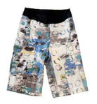 Women's mountain bike shorts with new print, featuring contoured elastic waistband, large side pocket, and moisture-wicking fabric.
