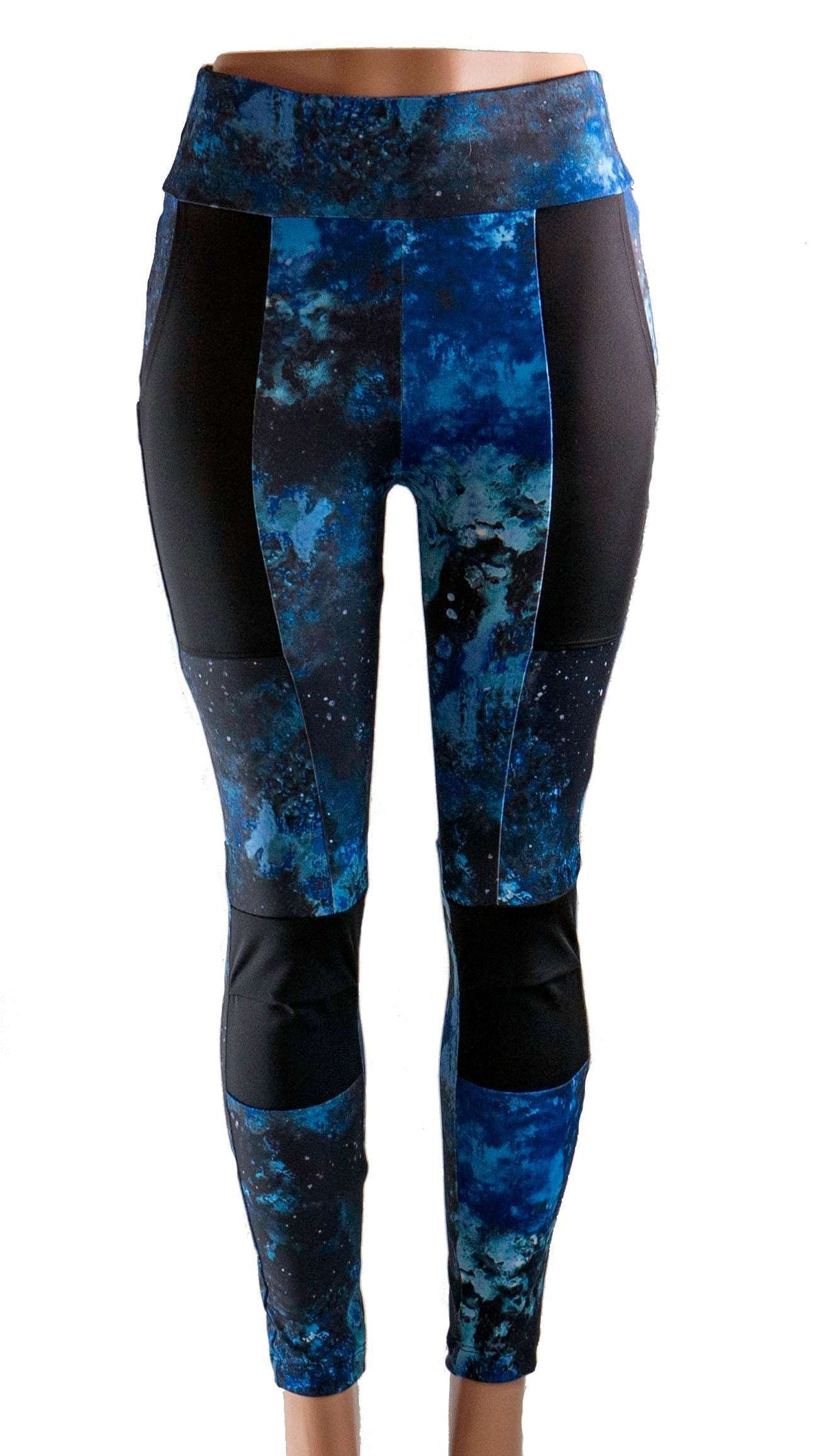 Blue Fire bike cycling pants with knee panels and large pockets, made from durable stretch fabric for all-season comfort.