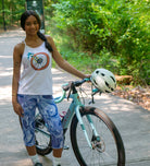 Women's cycling knickers for women with Italian chamois, recycled stretch fabric, elastic waist, moisture-wicking, side pockets, and flattering fit