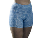 Women's padded bike shorts in blue, designed for comfort and performance fit.
