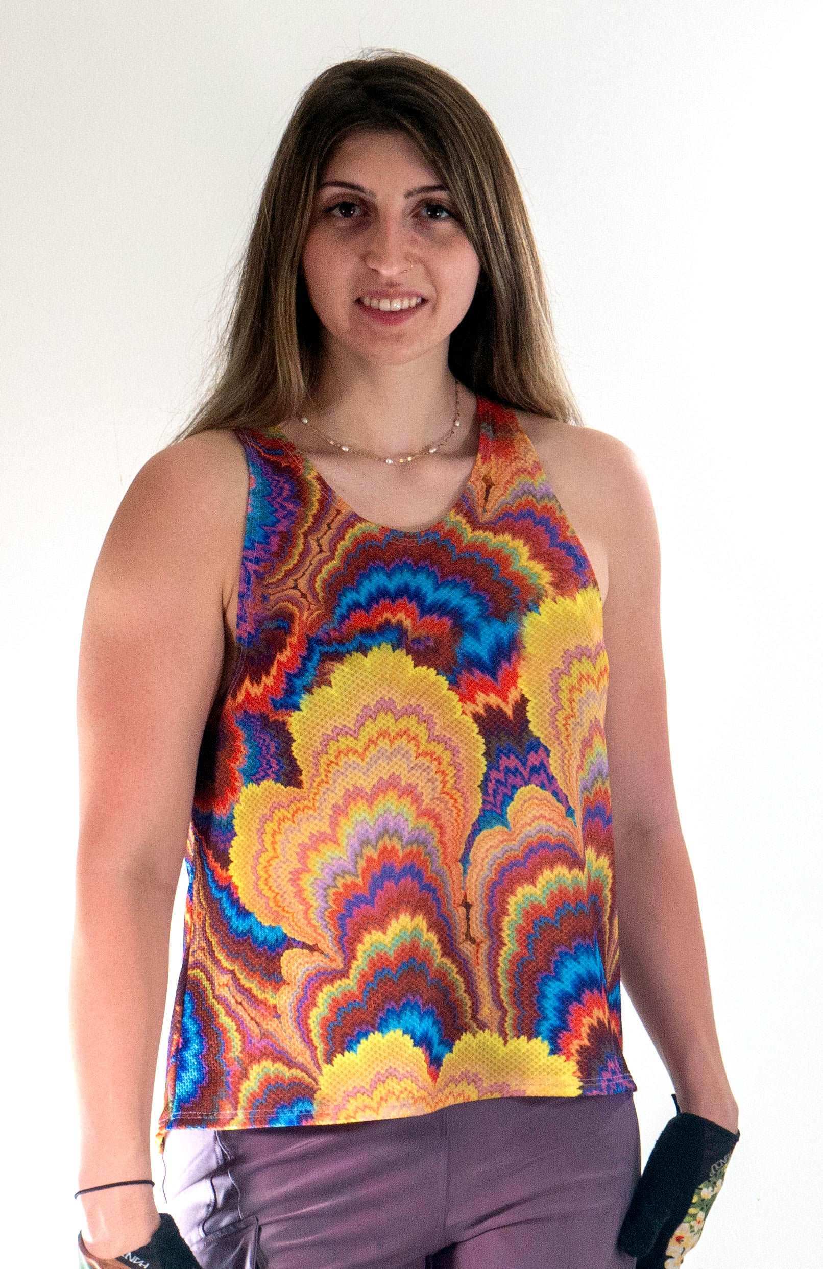 Tech Tank Lux Rainbow with breathable mesh fabric and vibrant colors.