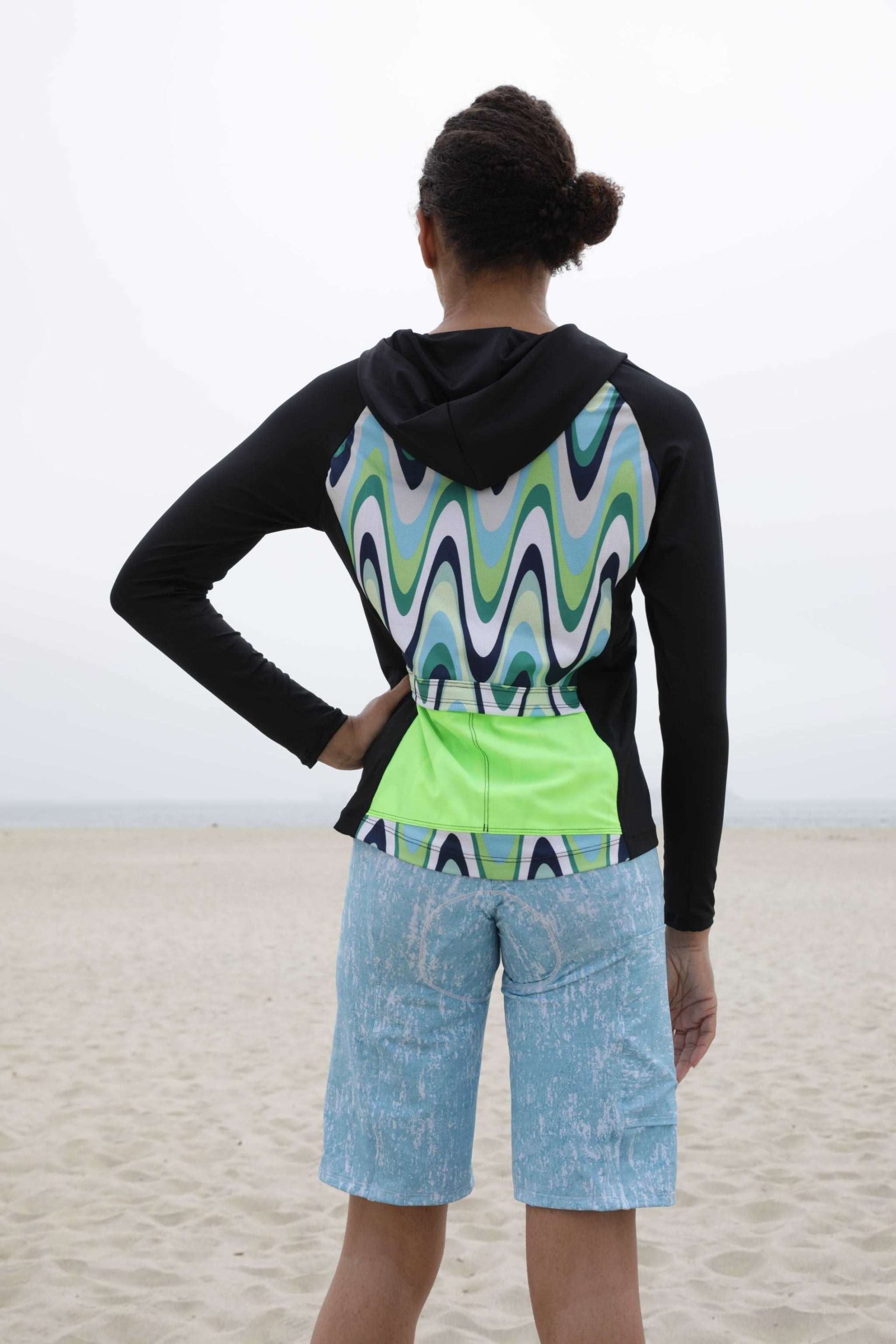 Moxie Hoodie High Visibility Color Wave for cycling in cool weather.