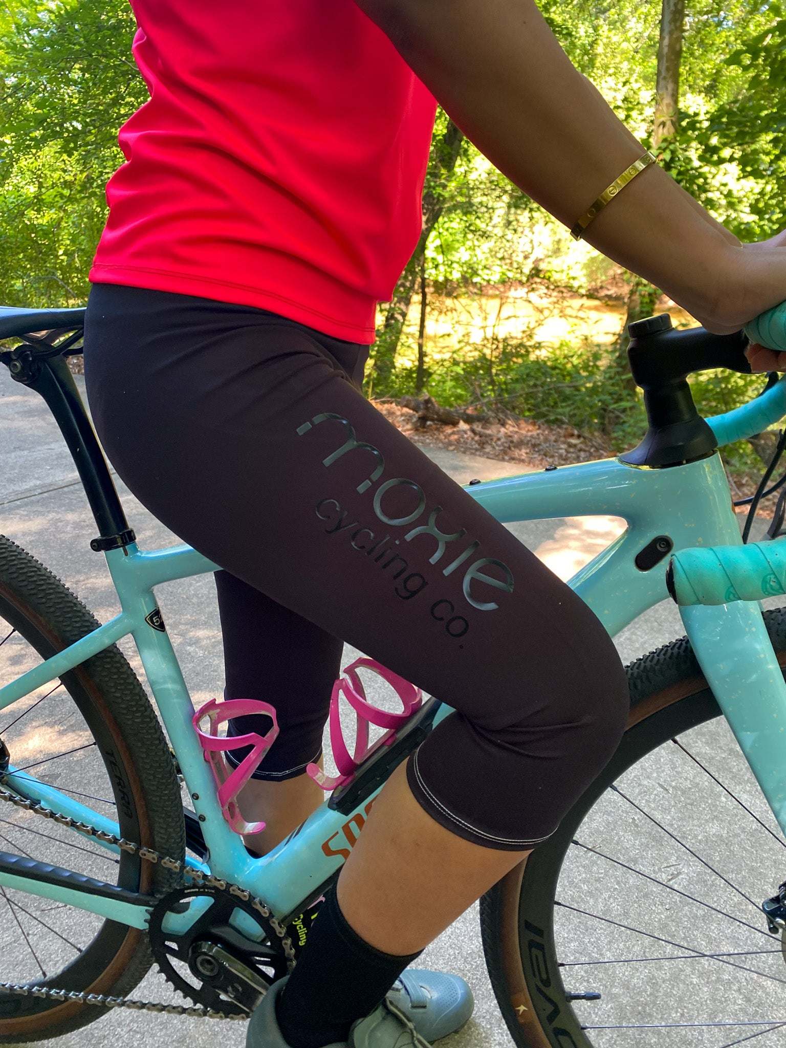 women's cycling knickers in black with Moxie logo on the side