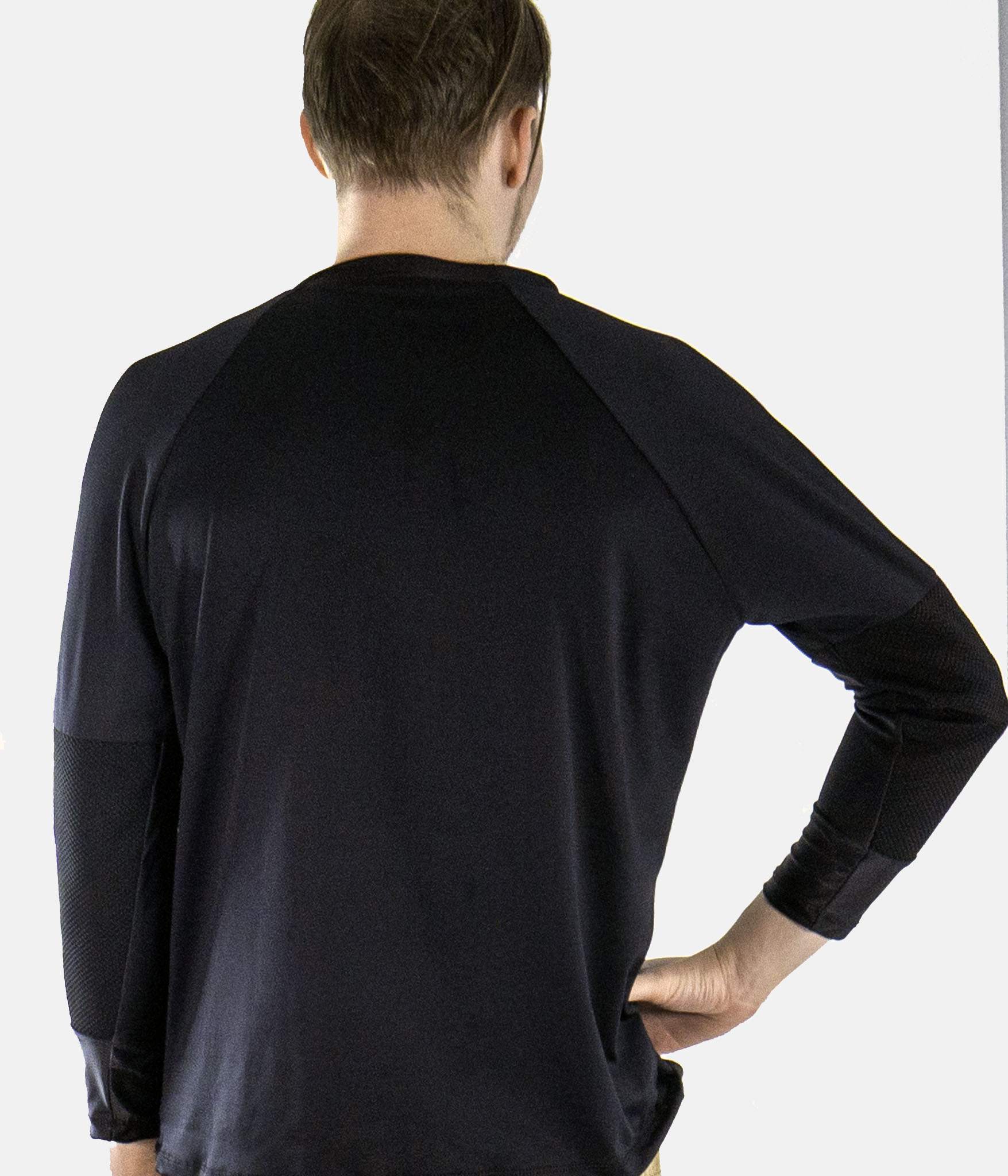 Men's G-Form Mountain Bike Jersey in black with removable G-Form elbow pads and breathable fabric for mountain biking