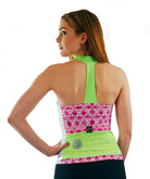 High Visibility Cycling Top - OVALS with built-in bra and reflective design, shown from the back with oversized pockets.