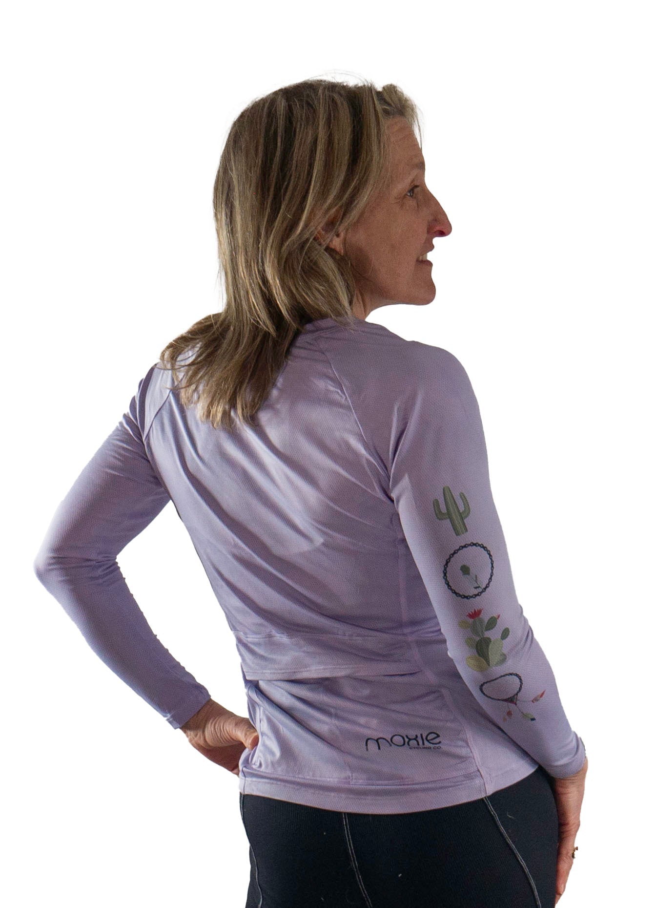 Moxie Tee Jersey Lilac Long Sleeve with performance mesh fabric for moisture management.
