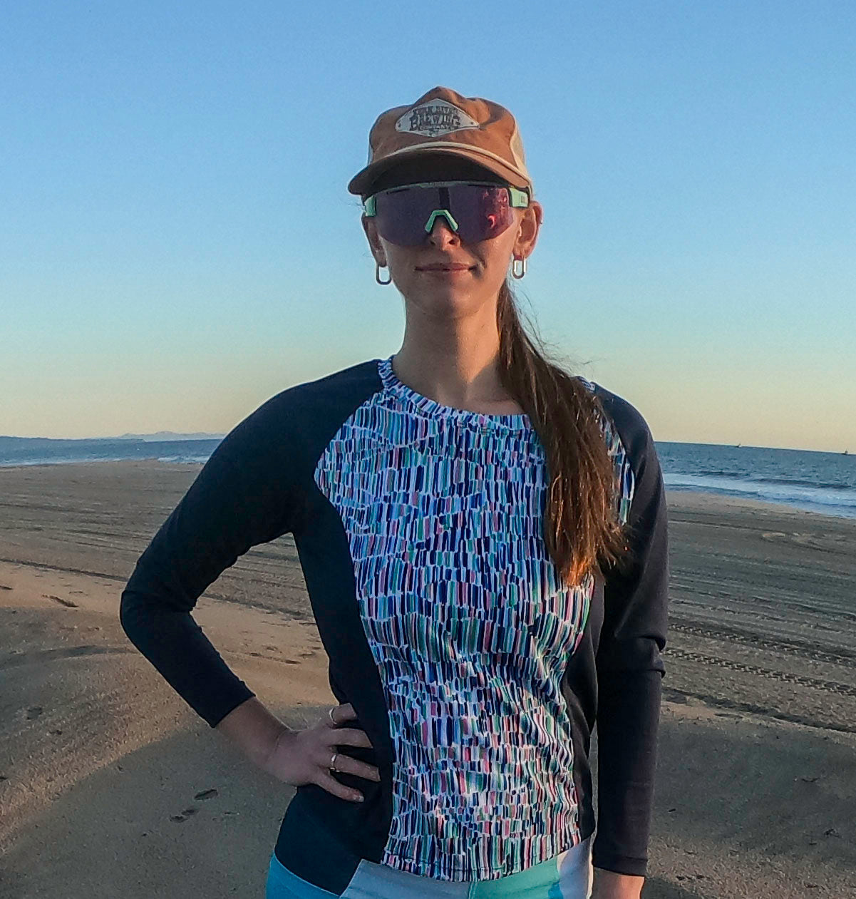 Moxie Tee Jersey Blues Long Sleeve for biking with moisture management fabric.