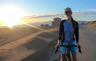 Moxie Tee Jersey Blues Long Sleeve for cycling in scenic sunset.