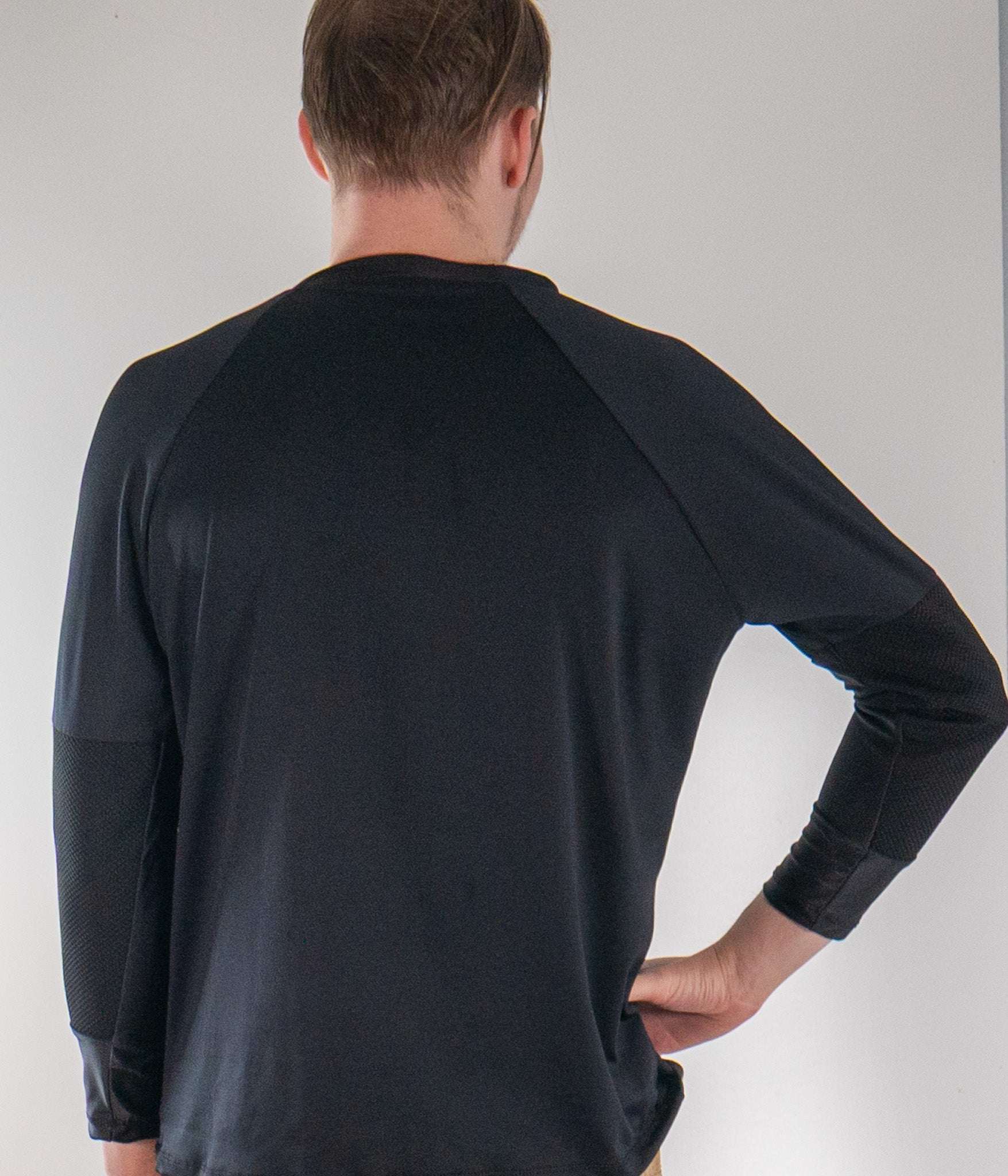 Men's G-Form Mountain Bike Jersey with Elbow Pads, breathable and moisture-wicking, rear view.