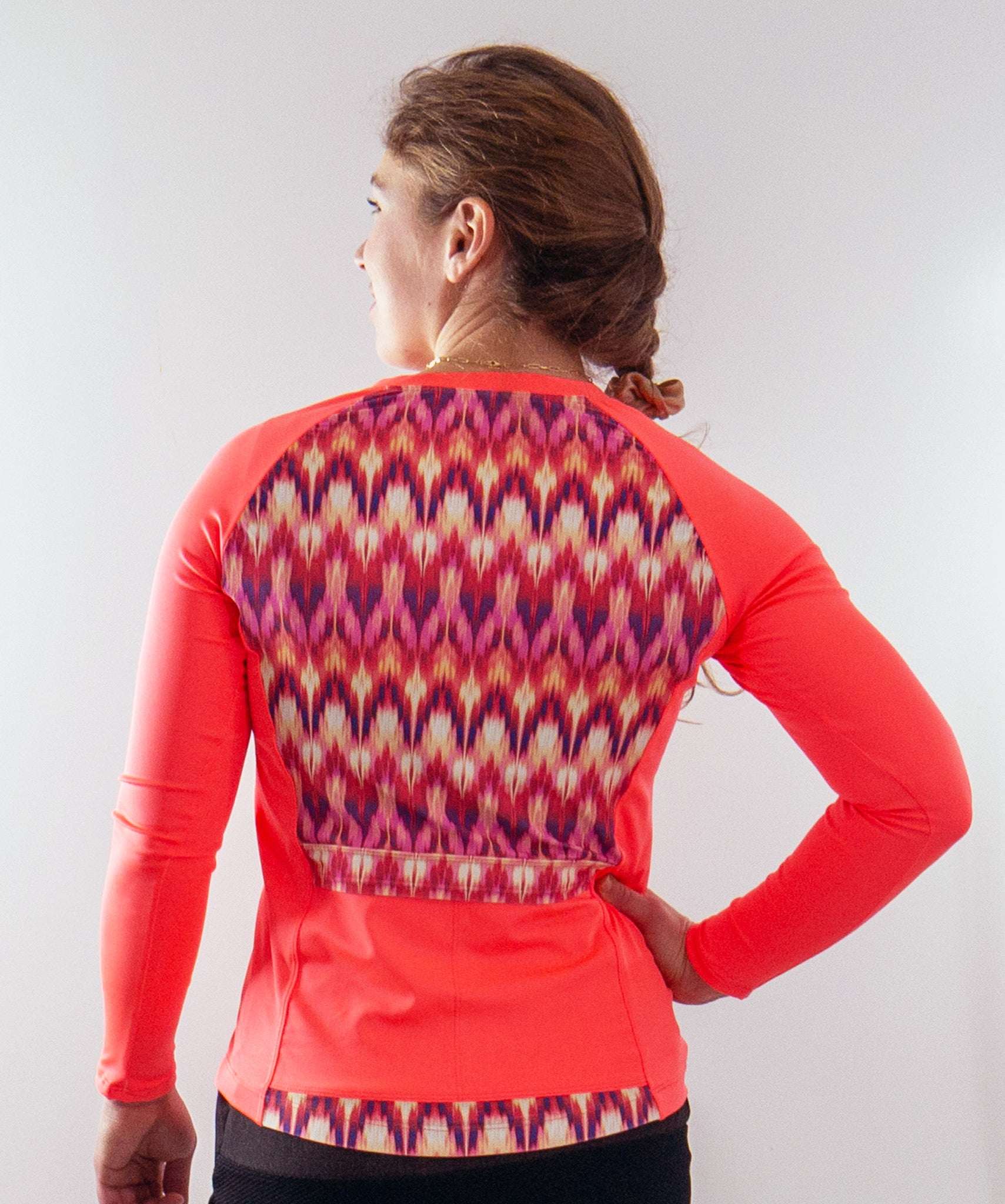 Moxie Tee heavier weight long sleeve jersey in high vis for cool day bike rides