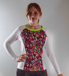 Moxie Tee Jersey High Visibility Fifi with colorful pattern and long sleeves.