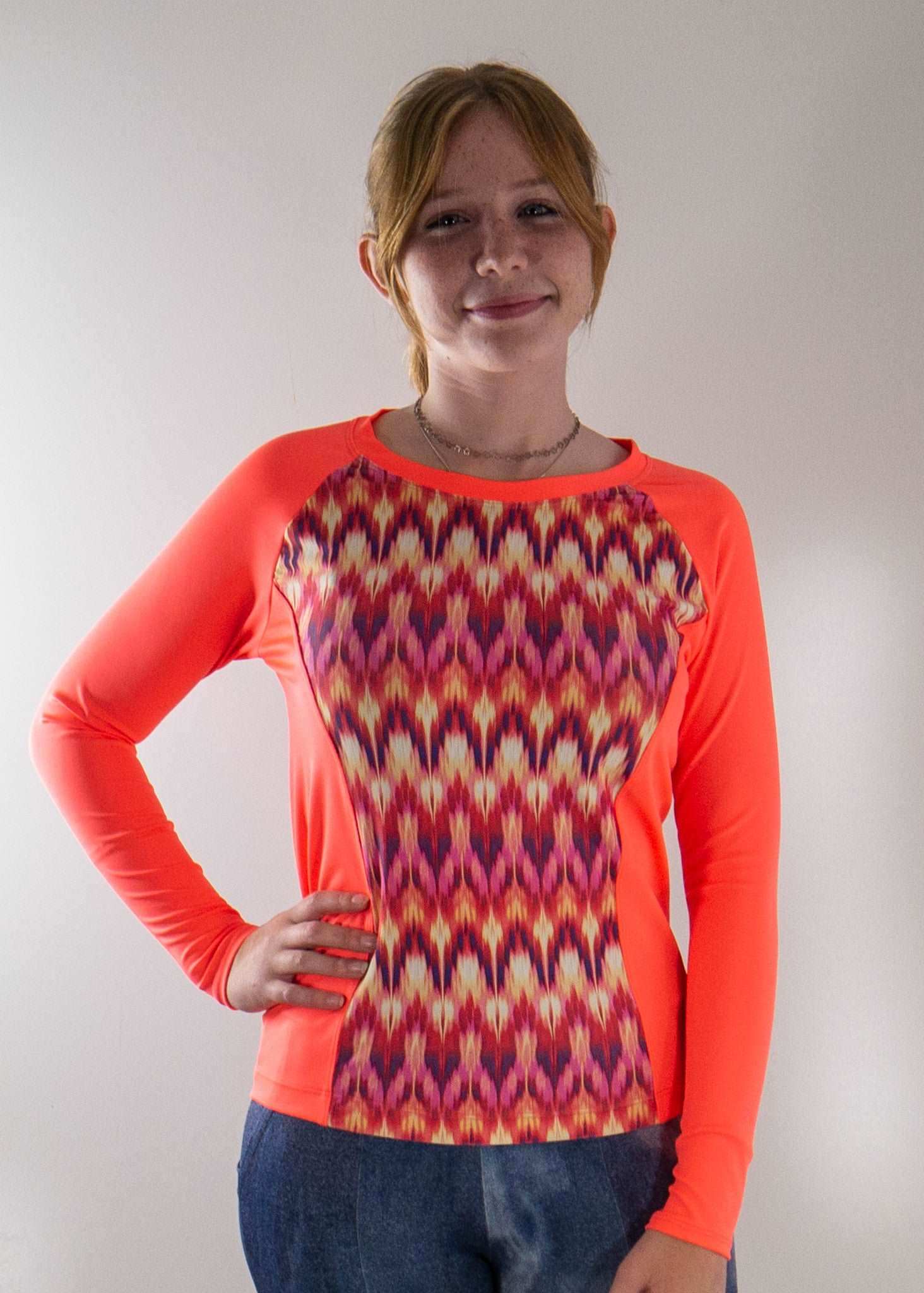 Moxie Tee Heavier Weight long sleeve jersey in vibrant design, ideal for cool day rides.