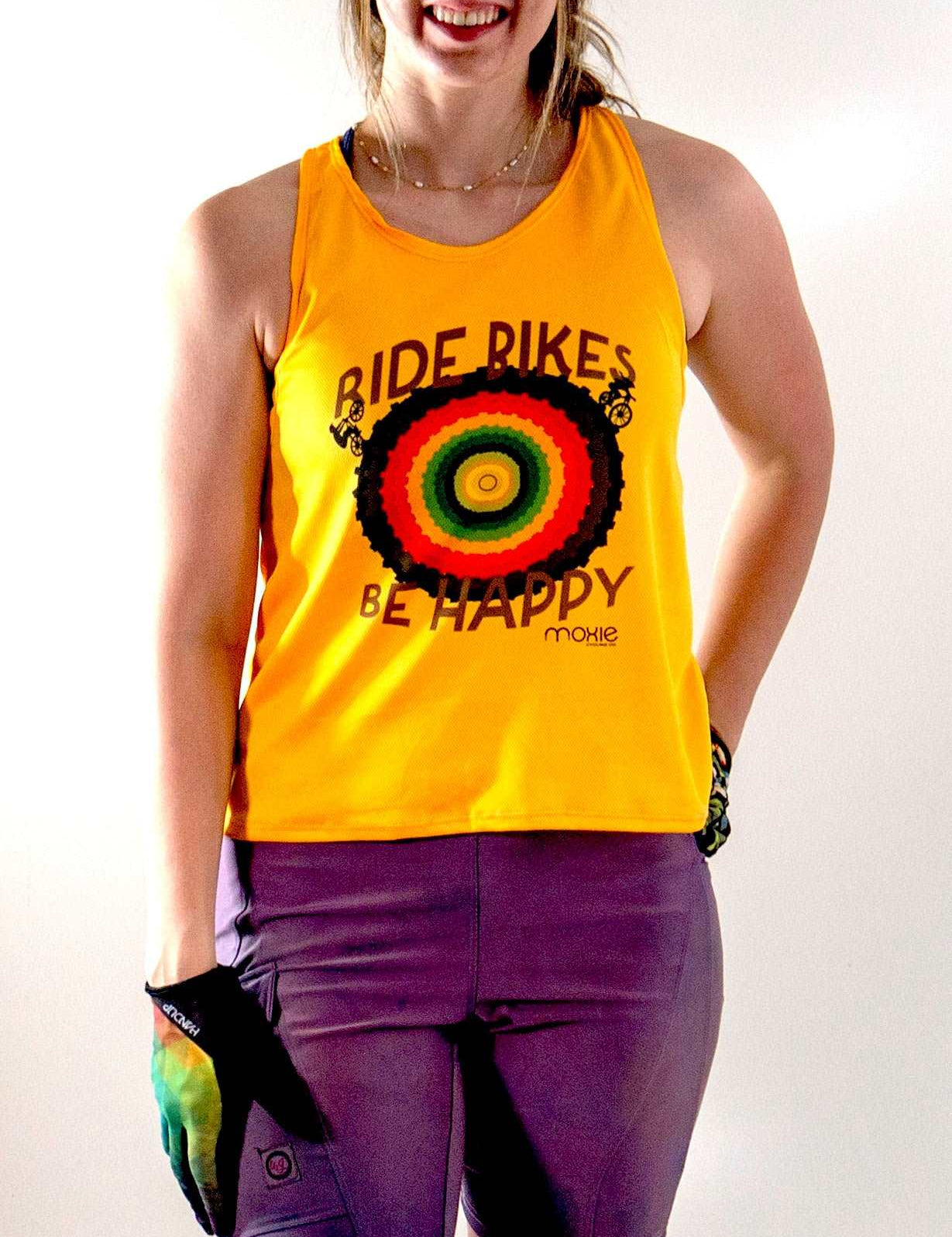 Ride Bikes Be Happy Tank Pride - Moxie Cycling:  Bike Jerseys, Bike Shorts & Bike Pants Made for Women
