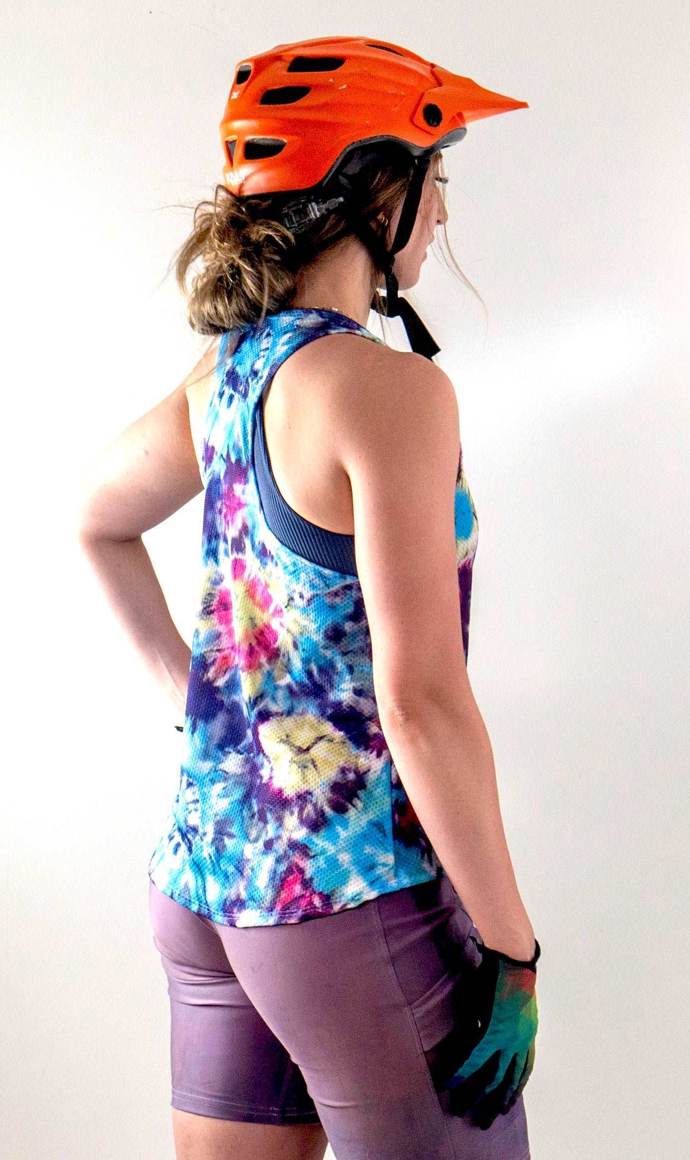 swifly tech tank with breathable lightweight sporty design in vibrant tie-dye pattern, perfect for cycling and outdoor activities