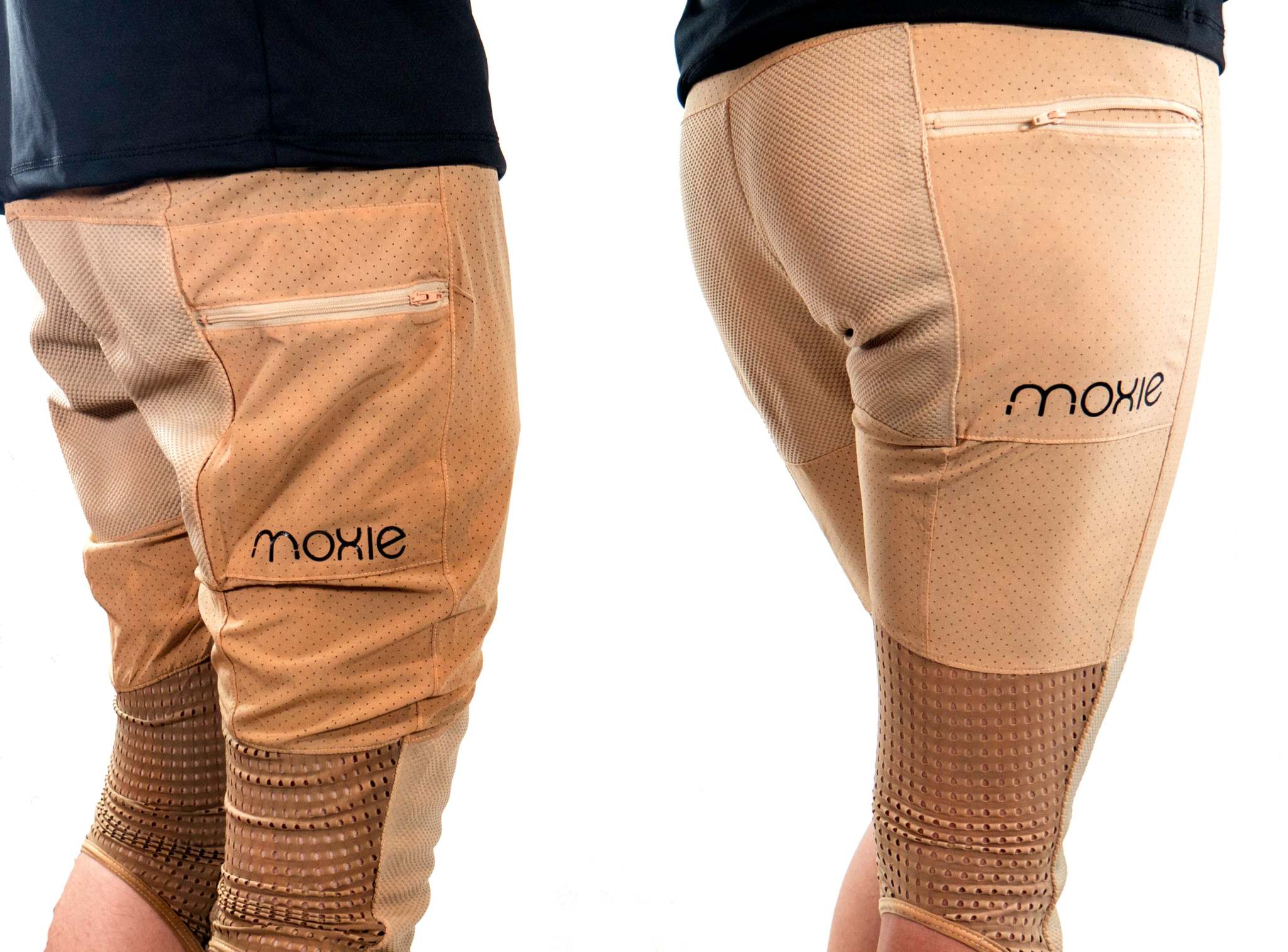 Bike pants with removable G-Form knee pads, showcasing durable fabric and reinforced knee areas.