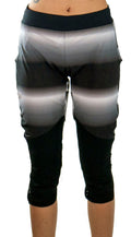 Women's mountain bike pants with removable G-Form hip and knee pads in black and gray gradient design