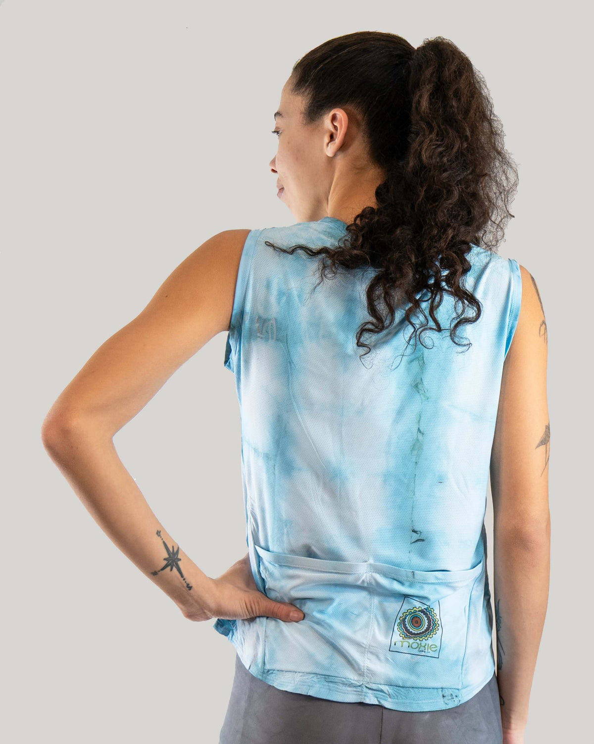 Blue wave hand-dyed Trail Blazer Jersey muscle tank for mountain biking