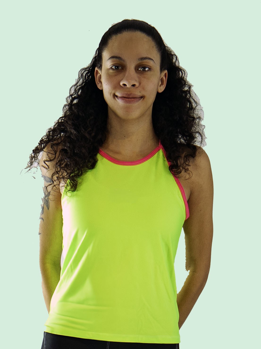 Women's sleeveless bike jersey in high-visibility colors with breathable spandex fabric and back pocket for cycling safety and comfort