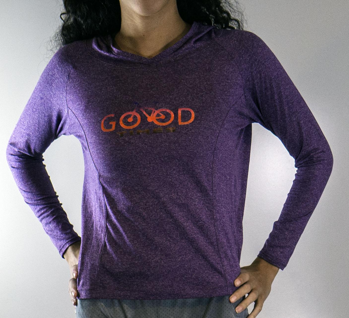 women's cycling jersey with good times graphic on front