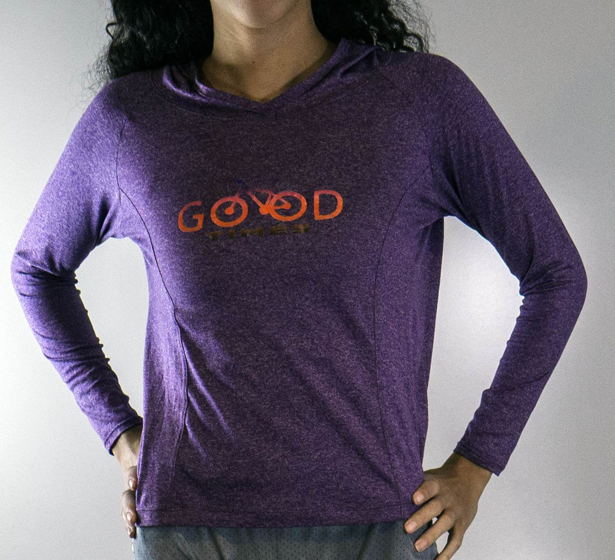 women's cycling jersey with good times graphic on front