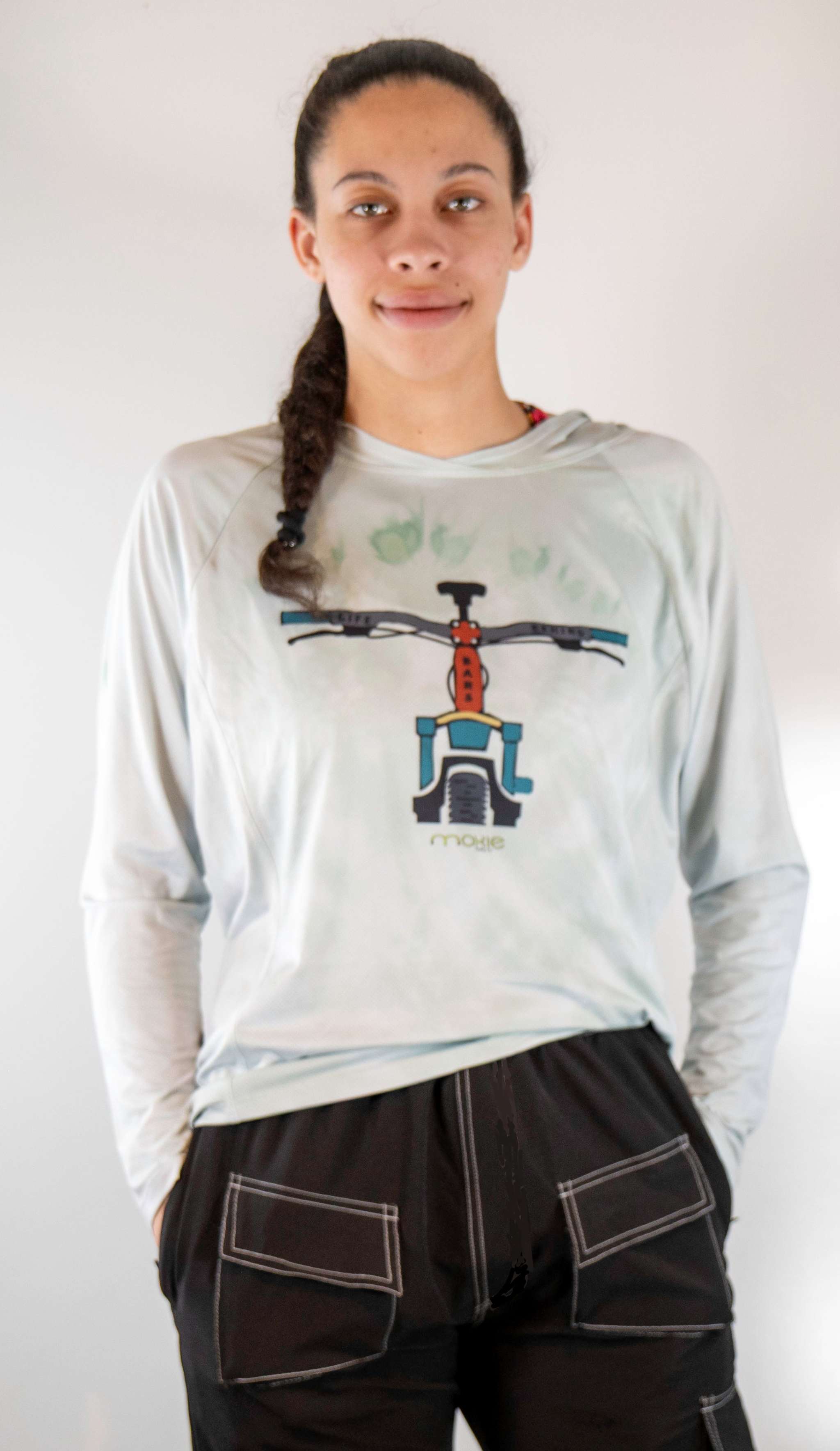 Apex Mountain Bike Hoodie made from moisture-wicking fabric for trail riding