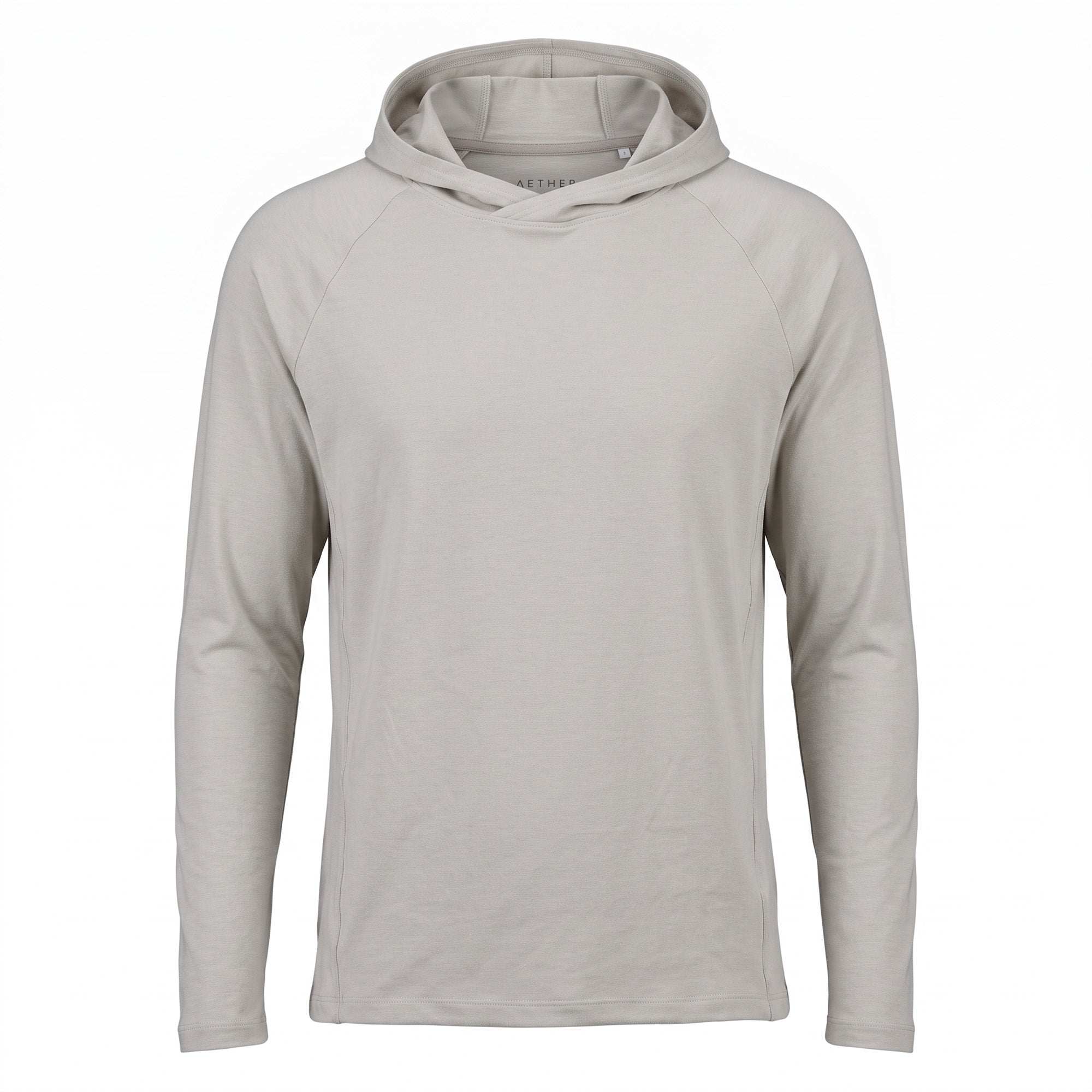 Men's Fall Cycling Hoodie in light grey with long sleeves and a hood, made from a smooth, lightweight fabric.