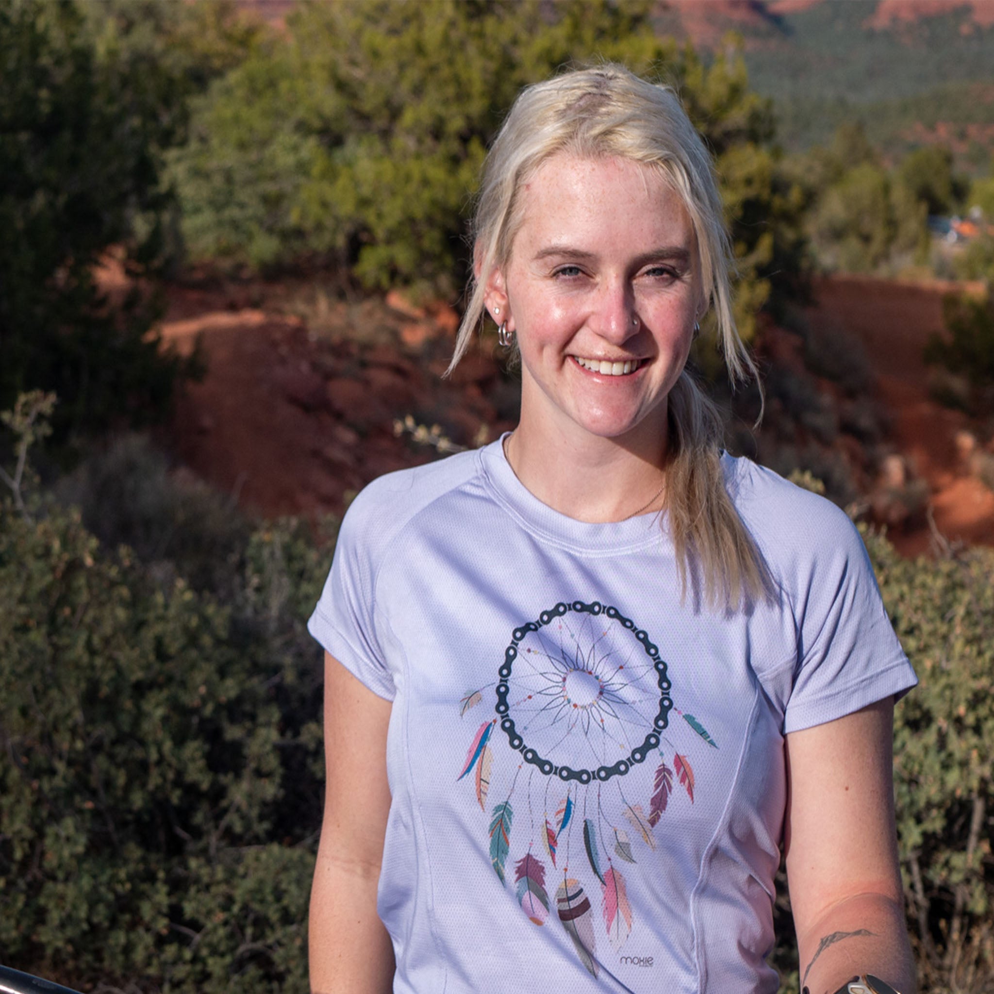 Moxie Tee Jersey Lilac Dreamcatcher with moisture management fabric.