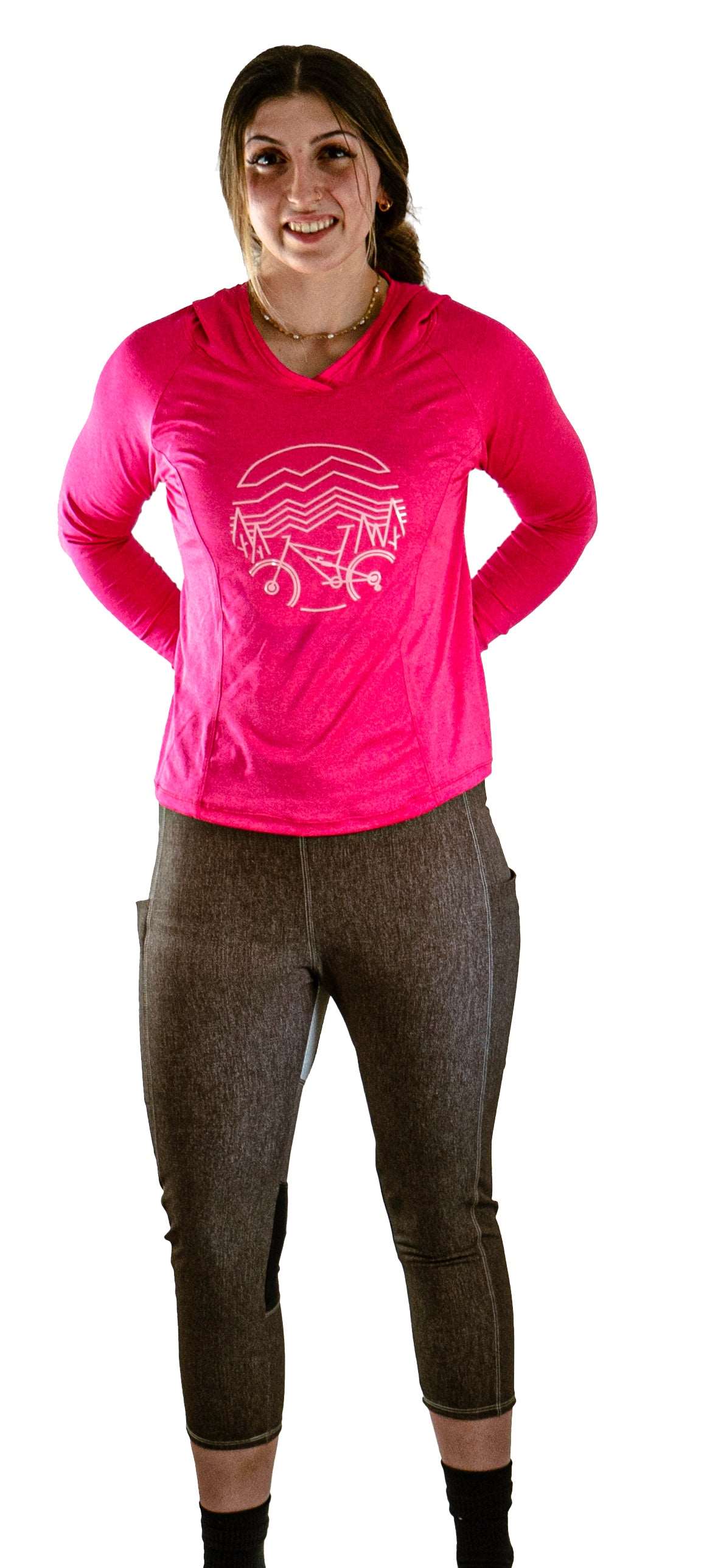 Women's mountain bike pants in mixed denim, designed for all-year cycling and diverse terrains.