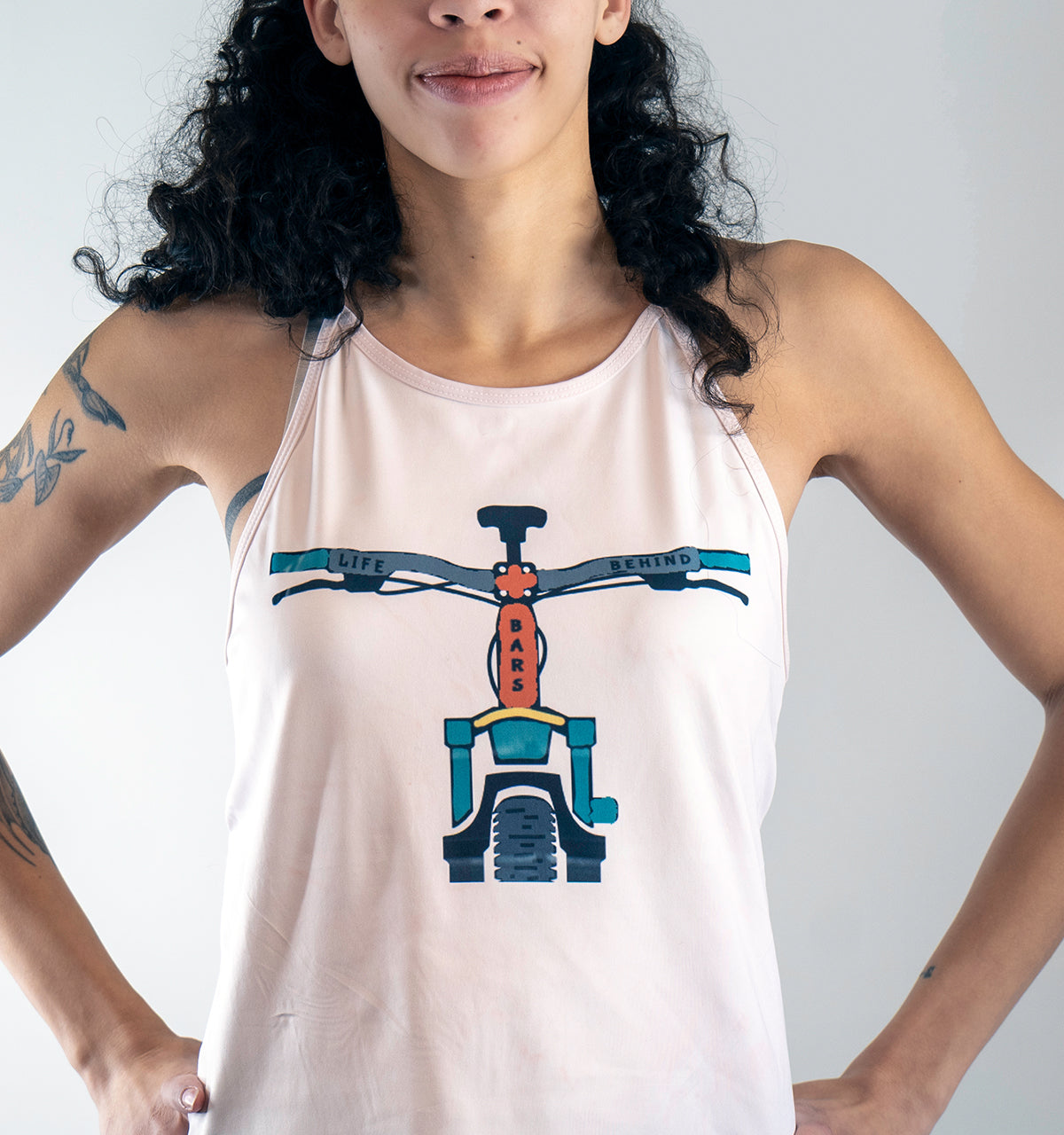 Moxie Cycling Dirt and Ink sleeveless jersey with bike graphic