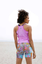 Women's gravel shorts with Italian chamois, slim fit, low profile waist, colorful design, ideal for cycling.