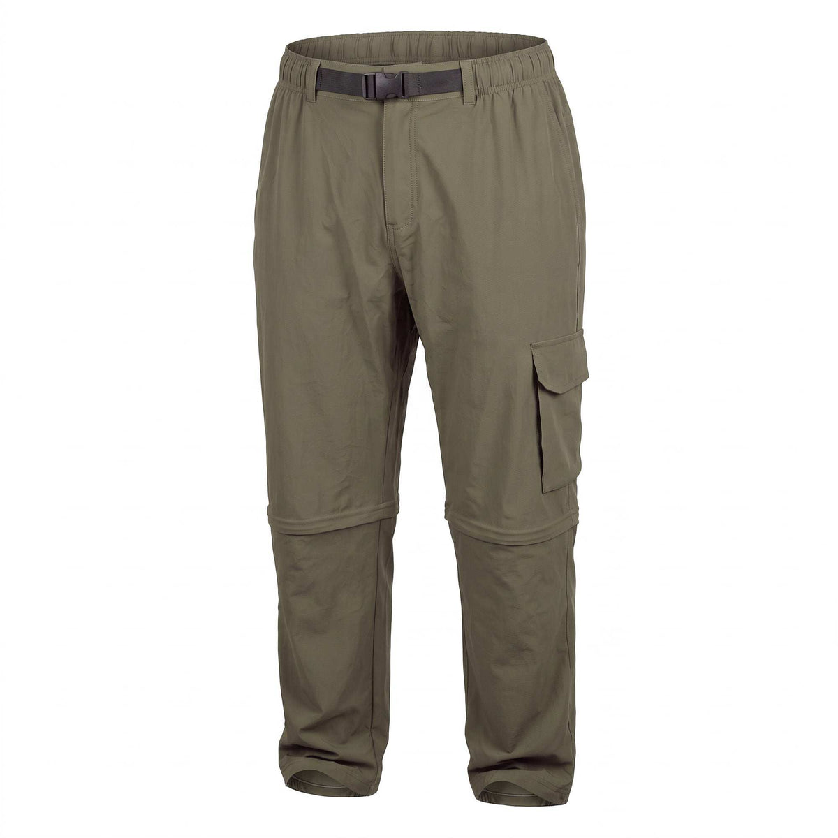 Men's Zip Off olive green lightweight nylon mountain bike pants with cargo pocket and adjustable belt waist